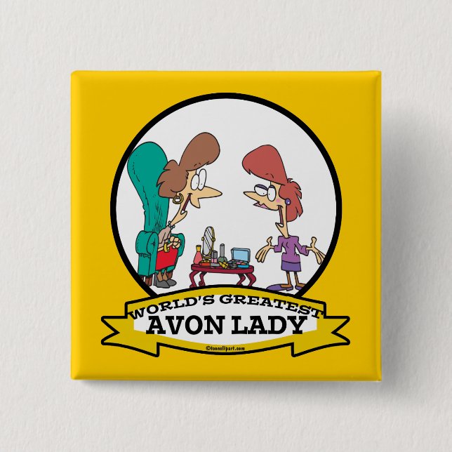 BADGE CARRÉ 5 CM MONDE LE PLUS GRAND AVON LADY WOMEN CARTOON (Devant)