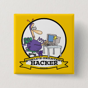 BADGE CARRÉ 5 CM MONDE LE PLUS GRAND HACKER CARTOON