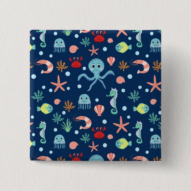 Badge Carré 5 Cm Monde marin (Devant)