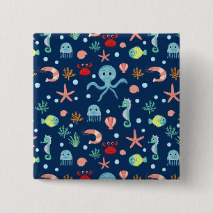 Badge Carré 5 Cm Monde marin