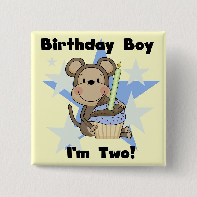Badge Carré 5 Cm Monkey Boy 2nd Birthday Tshirts et cadeaux (Devant)