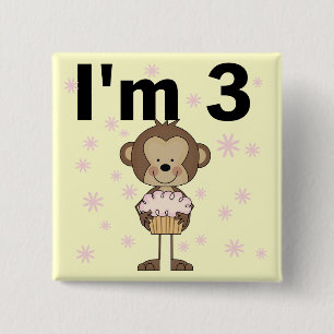 Badge Carré 5 Cm Monkey I'm 3 Anniversaire Tshirts et cadeaux