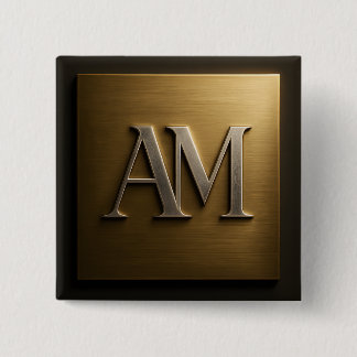 Badge Carré 5 Cm Monogram AM Brushed Gold Metal Design