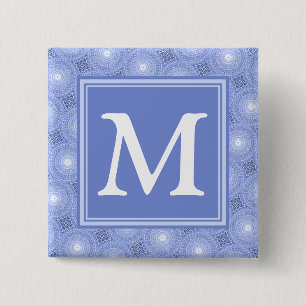 Badge Carré 5 Cm Monogram blue circles pattern
