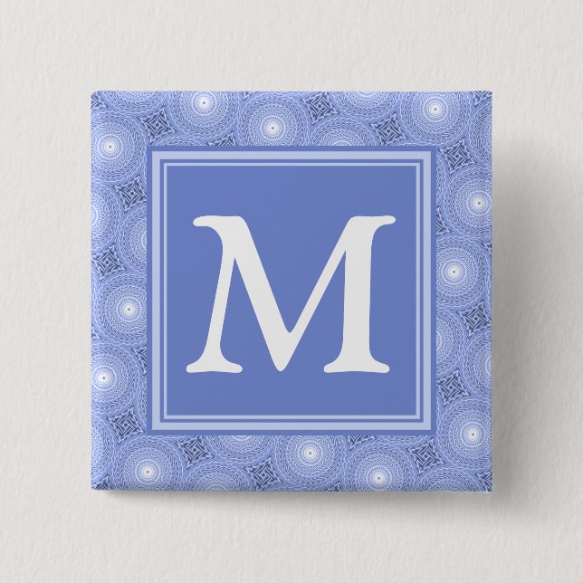 Badge Carré 5 Cm Monogram blue circles pattern (Devant)