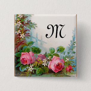 BADGE CARRÉ 5 CM MONOGRAME DE ROSES ET DE JASMINE
