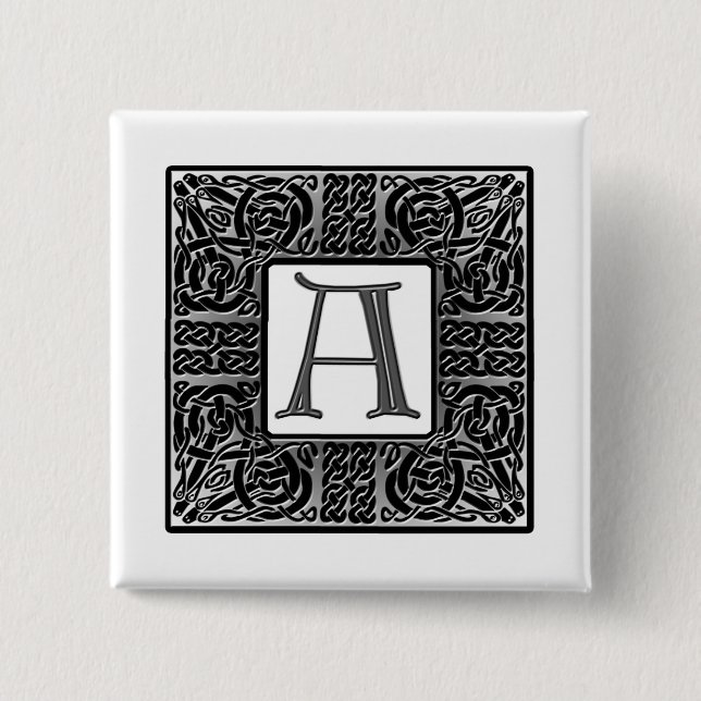 Badge Carré 5 Cm Monogramme "A" Celtique Argent (Devant)