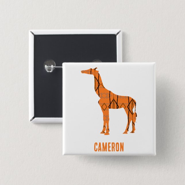 Badge Carré 5 Cm monogramme Abstrait de silhouette de girafe (Devant & derrière)