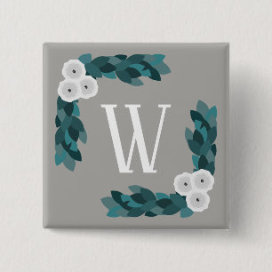 Badge Carré 5 Cm Monogramme blanc moderne Ranunculus Fleurs & Folia