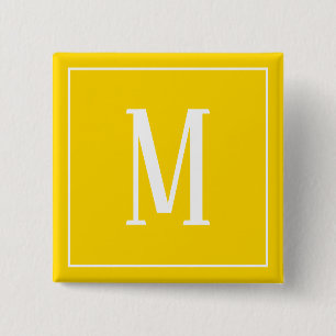 Badge Carré 5 Cm Monogramme blanc sur le bouton Carré jaune d'or