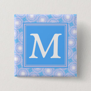 Badge Carré 5 Cm Monogramme Cercles bleu électrique motif