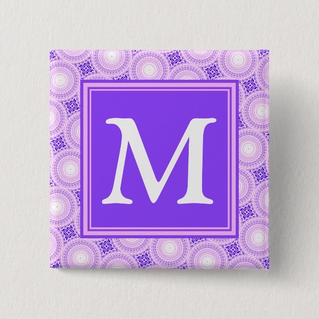 Badge Carré 5 Cm Monogramme cercles violets motif (Devant)