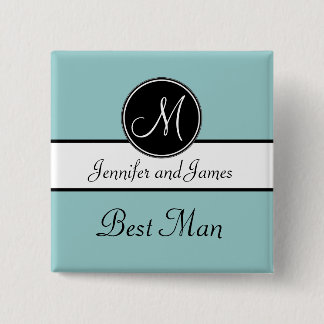 Badge Carré 5 Cm Monogramme de noir bleu épousant le meilleur