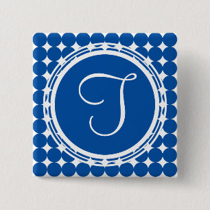 Badge Carré 5 Cm Monogramme de point Polka Bleu