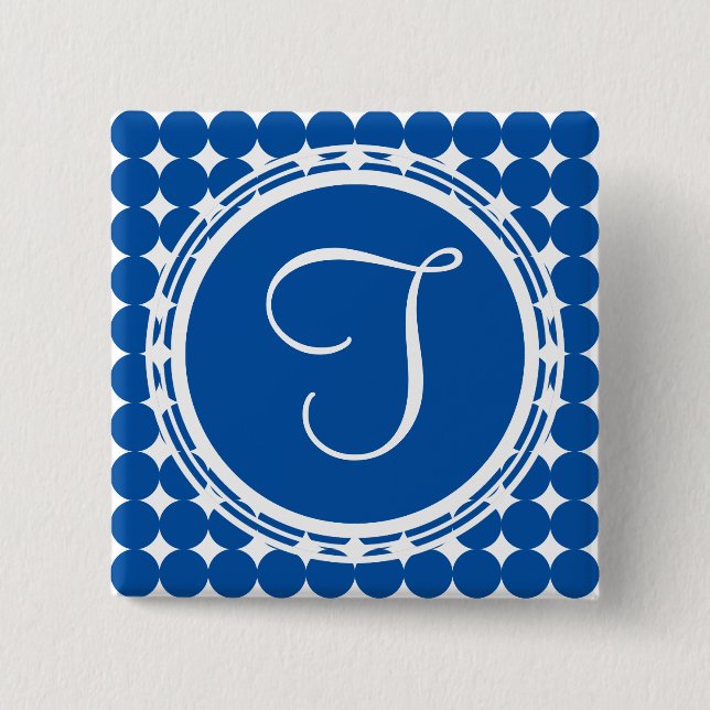 Badge Carré 5 Cm Monogramme de point Polka Bleu (Devant)