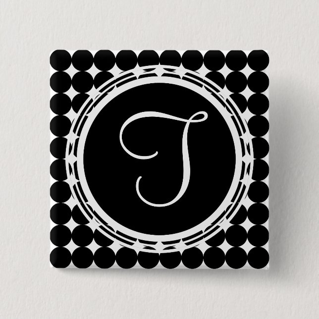 Badge Carré 5 Cm Monogramme de point Polka Noir (Devant)