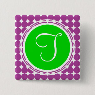 Badge Carré 5 Cm Monogramme de point Polka vert et violet