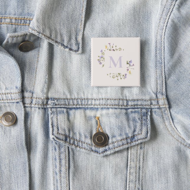 Badge Carré 5 Cm monogramme floral aquarelle (En situation)