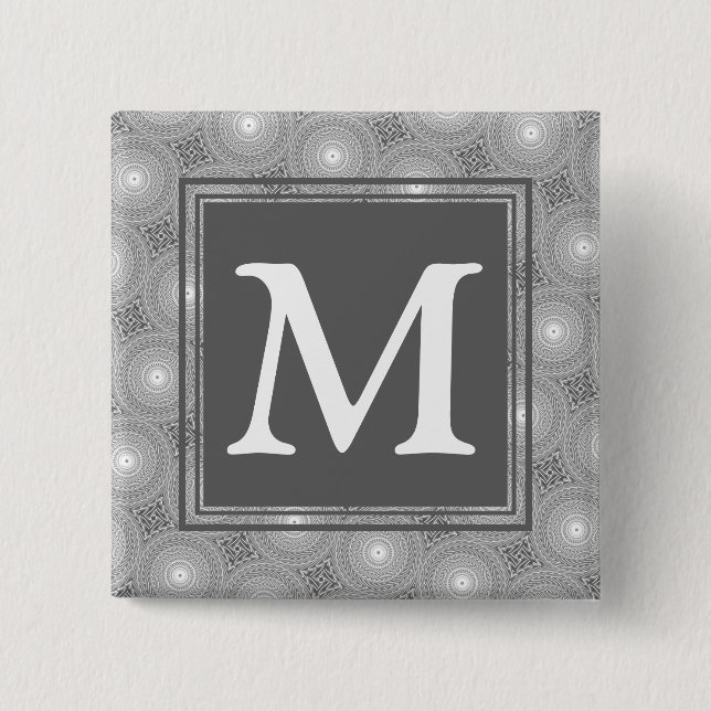 Badge Carré 5 Cm Monogramme gris cercles motif (Devant)