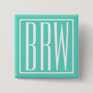 Badge Carré 5 Cm Monogramme Initiales 3 Moderne Gras Blanc Sur Aq