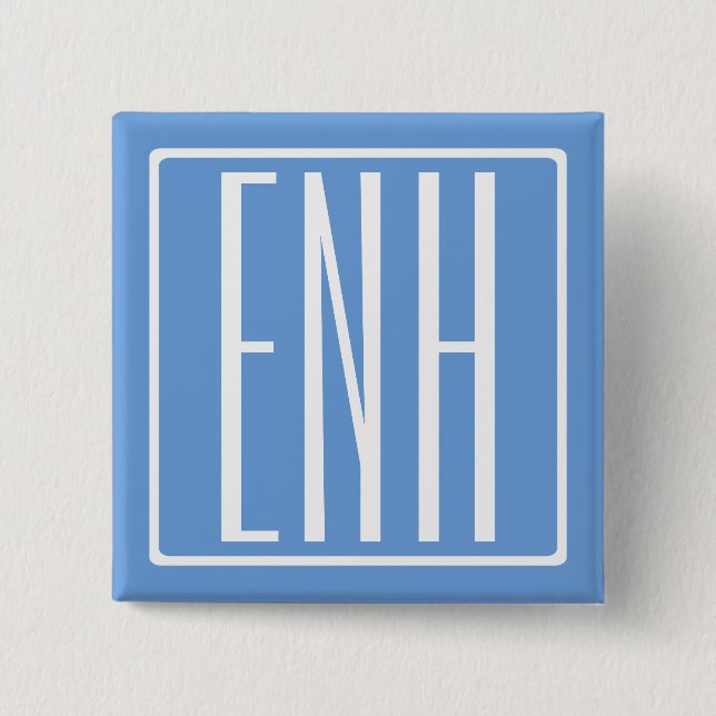 Badge Carré 5 Cm Monogramme Initiales 3 Modernes Gras | Bleu Clair (Devant)