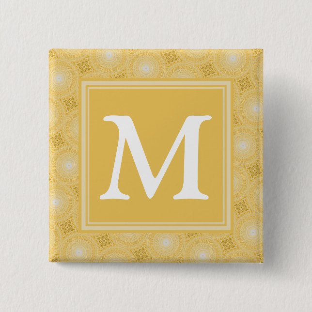 Badge Carré 5 Cm Monogramme jaune cercles motif (Devant)