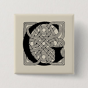 Badge Carré 5 Cm Monogramme lettre G Impression vintage nœud celtiq