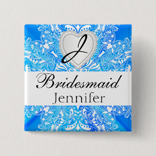 Badge Carré 5 Cm Monogramme Mariée Blue Satin Design