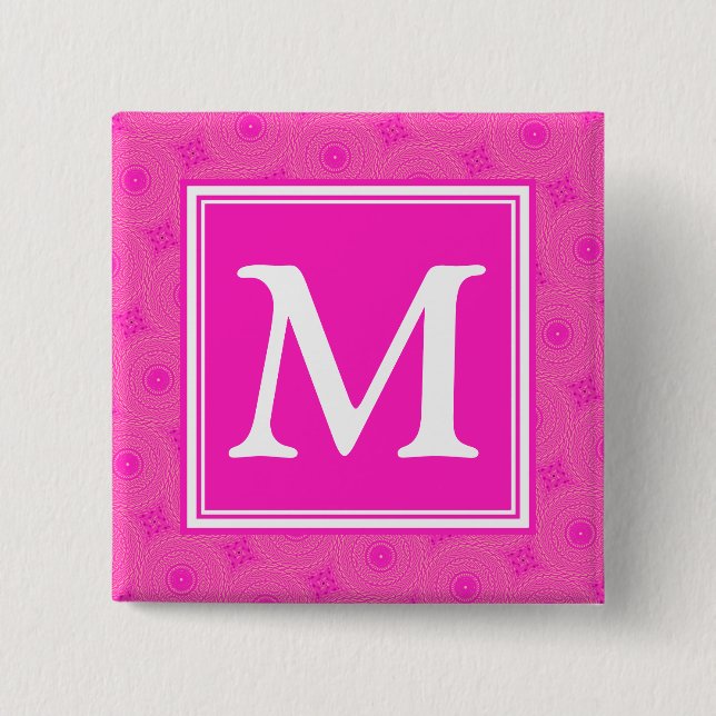Badge Carré 5 Cm Monogramme motif rose chaud cercles (Devant)