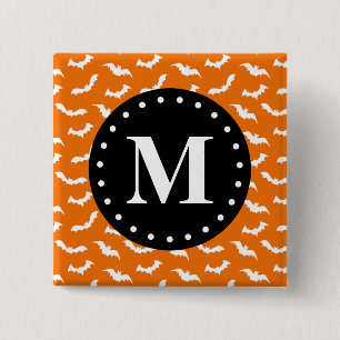 Badge Carré 5 Cm Monogramme noir Motif de chaume d'Halloween orange