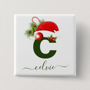 Badge Carré 5 Cm Monogramme personnalisé simple Noël