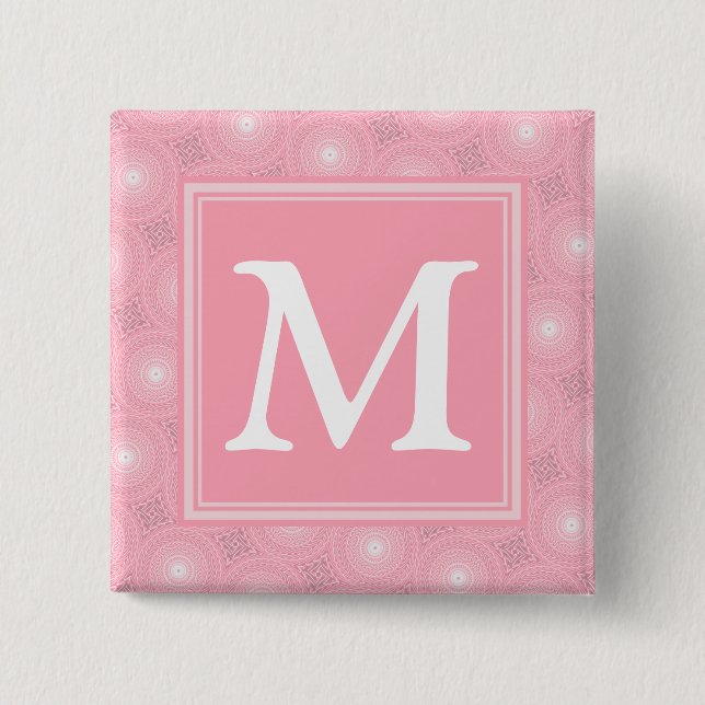 Badge Carré 5 Cm Monogramme rose cercles motif (Devant)
