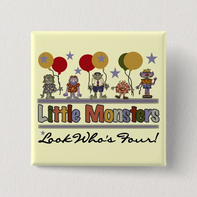 Badge Carré 5 Cm Monster 4th Birthday Tshirts et cadeaux (Devant)