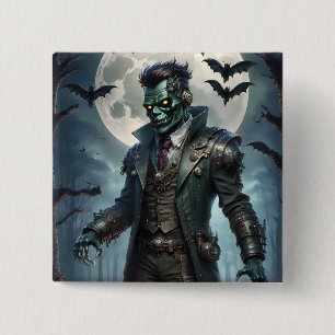 Badge Carré 5 Cm Monstre de Frankenstein Steampunk Halloween