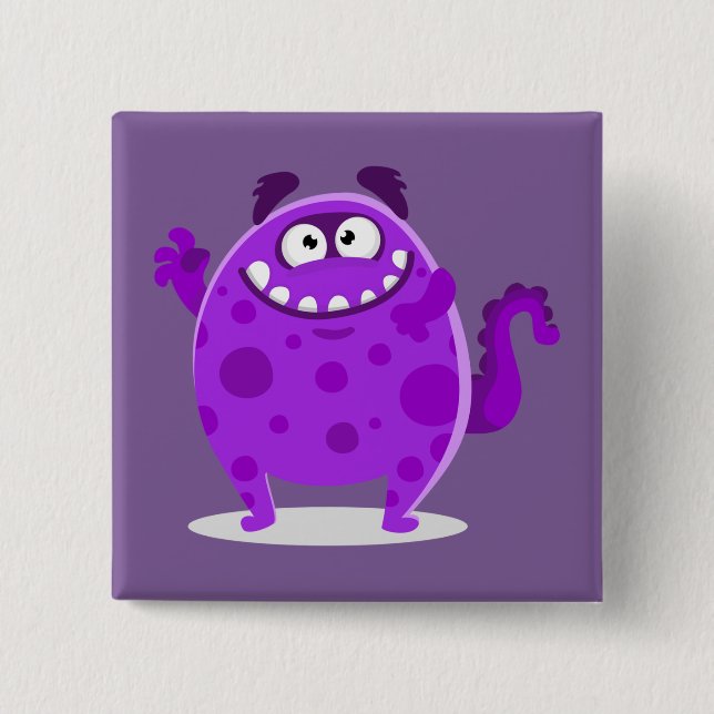 Badge Carré 5 Cm Monstre Violet Adorable (Devant)