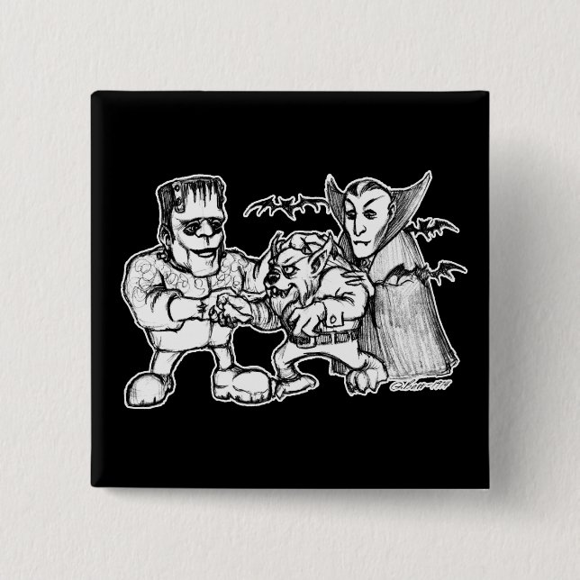 Badge Carré 5 Cm Monstres amusants (Devant)