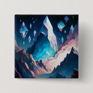 Badge Carré 5 Cm Montagne De Cristal Imaginaire Bouton Paysage