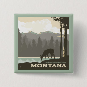 Badge Carré 5 Cm Montana   Bienvenue dans Big Sky Country