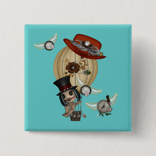 Badge Carré 5 Cm montgolfière gothique laveau vapeur art