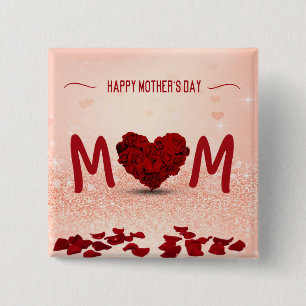 Badge Carré 5 Cm Mother's Day Rose Heart Bouquet - Button