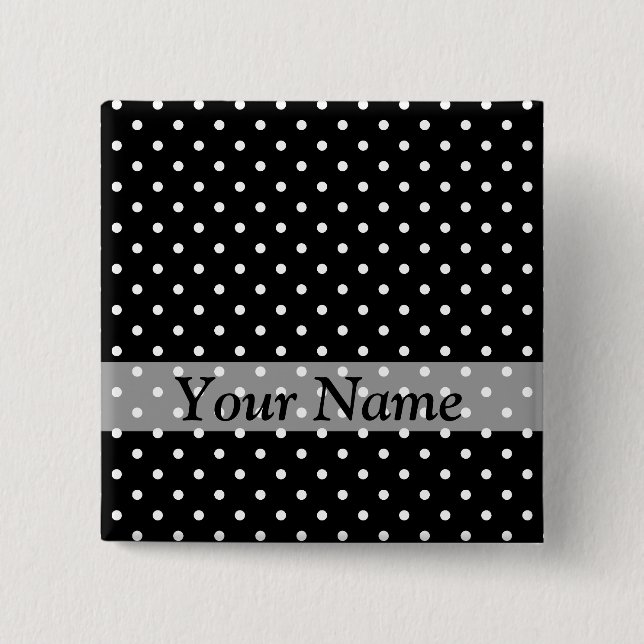 Badge Carré 5 Cm Motif à points de polka noir (Devant)