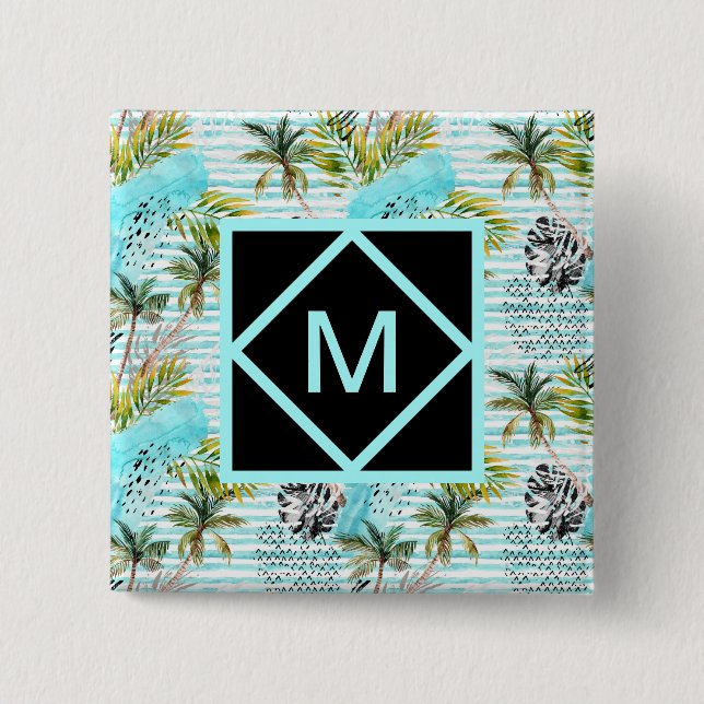 Badge Carré 5 Cm Motif abstrait de palmier d'aquarelle (Devant)