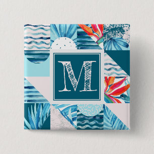 Badge Carré 5 Cm Motif abstrait géométrique turquoise tropical