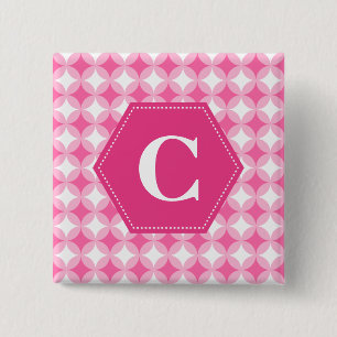 Badge Carré 5 Cm Motif blanc rose de monogramme