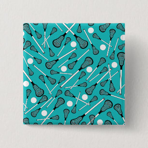 Badge Carré 5 Cm Motif de bâtons de lacrosse de turquoise