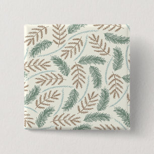 Badge Carré 5 Cm Motif de branches persistantes de pin et de cèdre