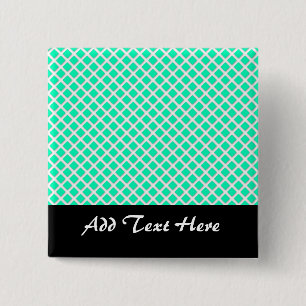 Badge Carré 5 Cm Motif de carrés inclinés vert menthe et blanc