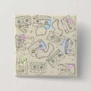 Badge Carré 5 Cm Motif de cassette rétro des années 80 et 90 mélang