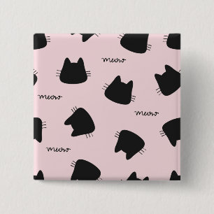 Badge Carré 5 Cm Motif de chat noir mignon Kitty rose Meow