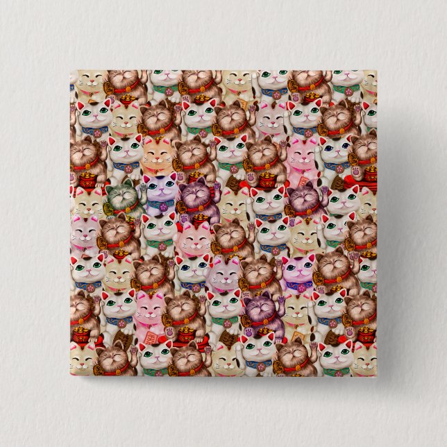 Badge Carré 5 Cm Motif de chats Maneki-neko (Devant)